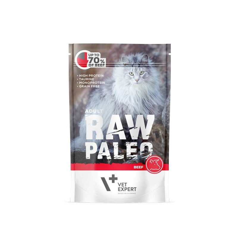 RAW PALEO karma mokra dla kotów dorosłych - wołowina (pakiet 12x 100g) RAW PALEO karma mokra dla kotów dorosłych - wołowina (pakiet 12x 100g)