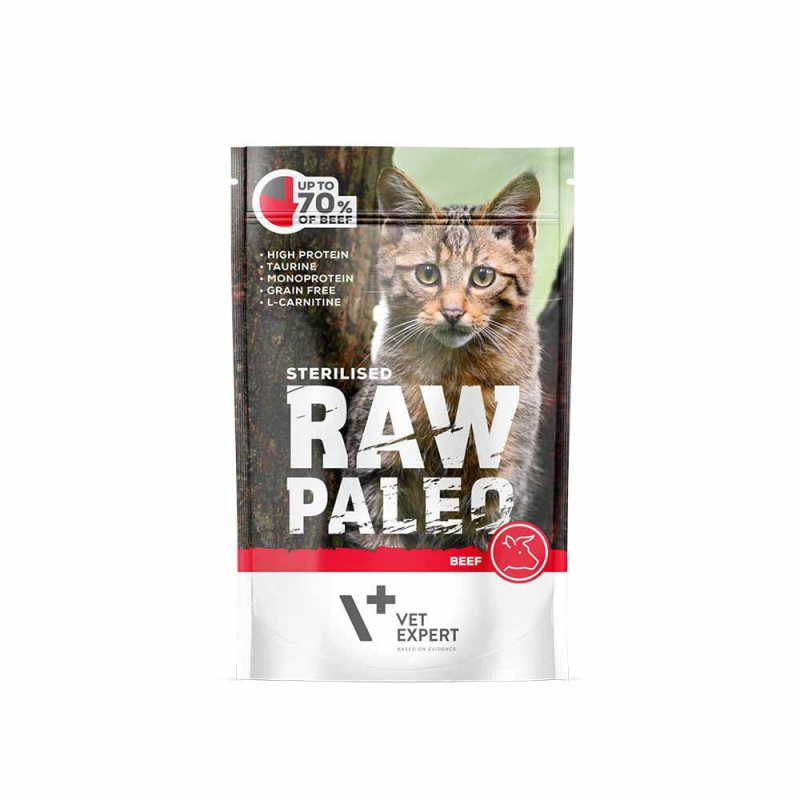 RAW PALEO Sterilised karma mokra dla kotów - wołowina (pakiet 12x 100g) RAW PALEO Sterilised karma mokra dla kotów - wołowina (pakiet 12x 100g)