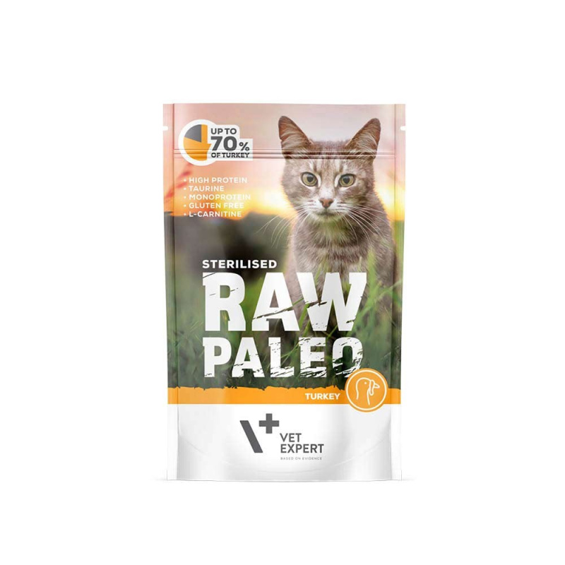 RAW PALEO Sterilised karma mokra dla kotów - indyk (pakiet 12x 100g) RAW PALEO Sterilised karma mokra dla kotów - indyk (pakiet 12x 100g)