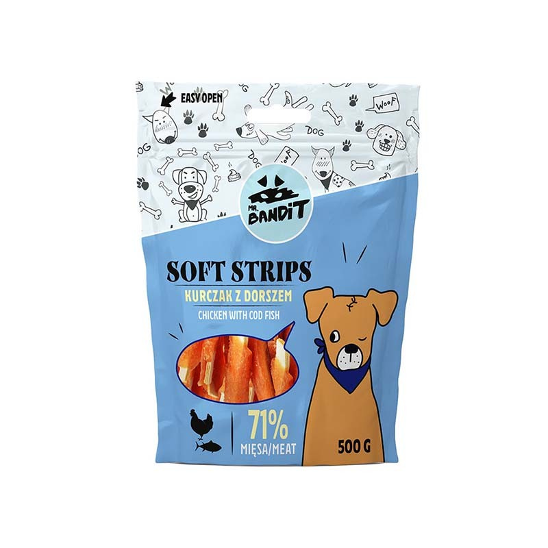MR. BANDIT SOFT STRIPS 500g - przekąska dla psa kurczak z dorszem MR. BANDIT SOFT STRIPS 500g - przekąska dla psa kurczak z dorszem