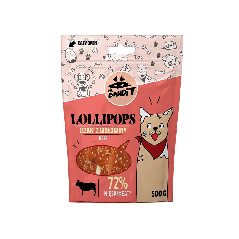 MR. BANDIT LOLLIPOPS - lizaki z wołowiny 500g MR. BANDIT LOLLIPOPS - lizaki z wołowiny 500g