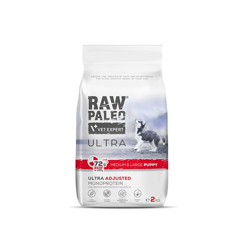 RAW PALEO ULTRA BEEF PUPPY MEDIUM/LARGE - sucha karma z wołowiną dla szczeniąt ras średnich i dużych RAW PALEO ULTRA BEEF PUPPY MEDIUM/LARGE - sucha karma z wołowiną dla szczeniąt ras średnich i dużych