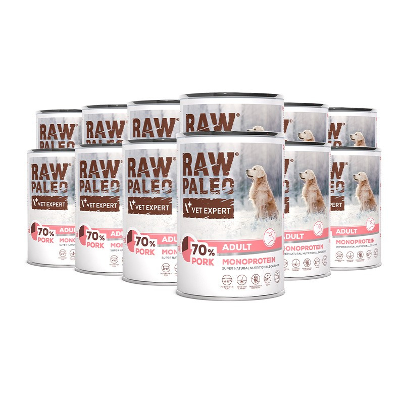 RAW PALEO ADULT DOG PORK 12x400g - mokra karma dla psów dorosłych monoproteina z wieprzowiną RAW PALEO ADULT DOG PORK 12x400g - mokra karma dla psów dorosłych monoproteina z wieprzowiną