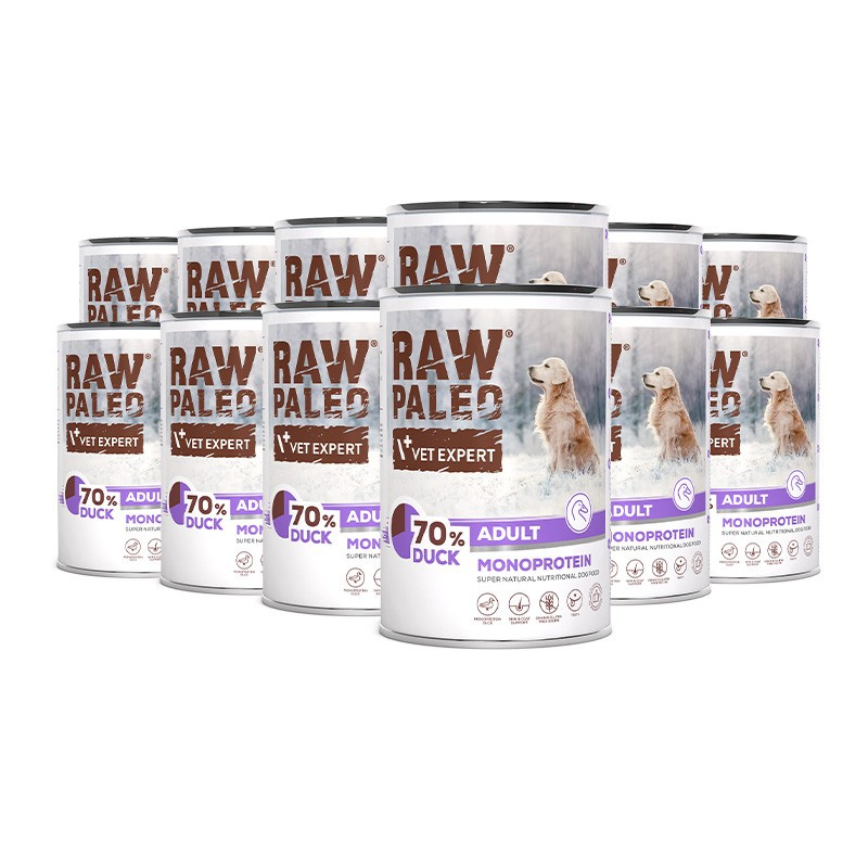 RAW PALEO ADULT DOG DUCK 12x400g - mokra karma dla psów dorosłych monoproteina z kaczką