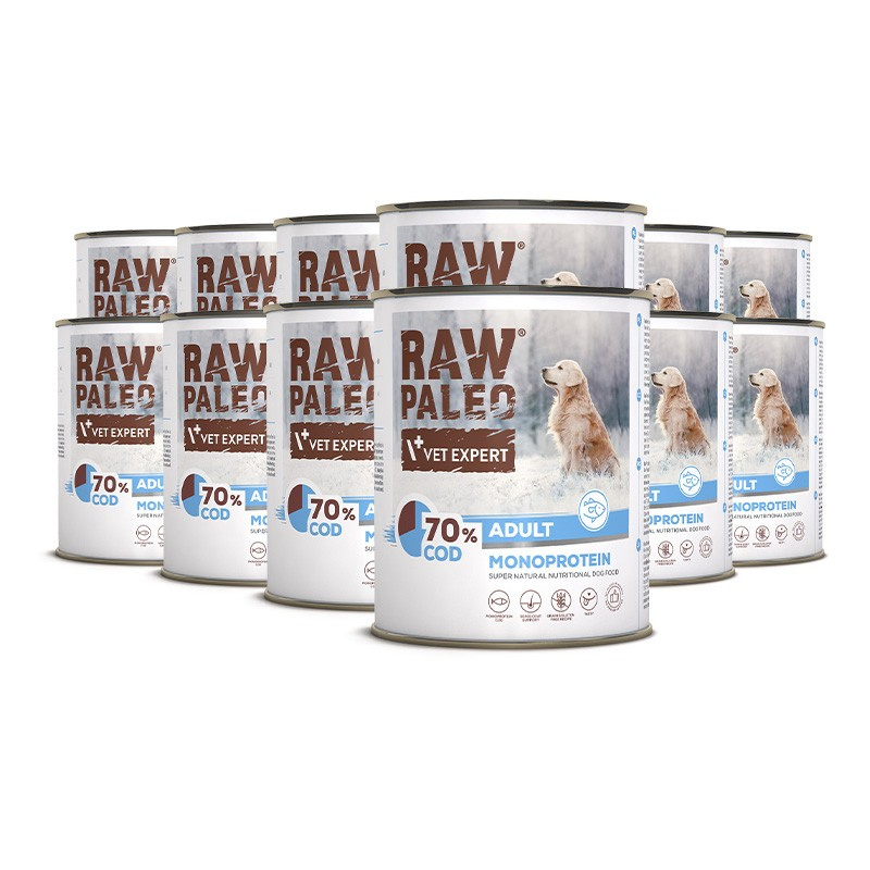 RAW PALEO ADULT DOG COD 12x800g - mokra karma dla psów dorosłych monoproteina z dorszem RAW PALEO ADULT DOG COD 12x800g - mokra karma dla psów dorosłych monoproteina z dorszem