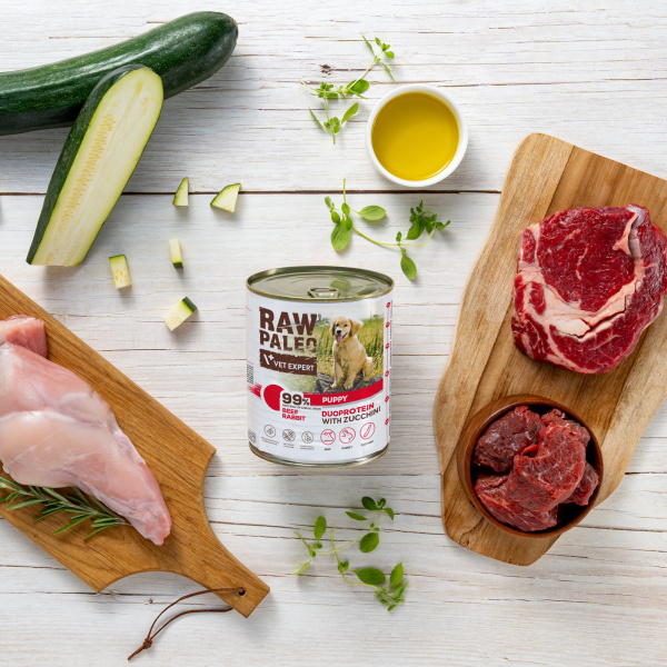 RAW PALEO BEEF&RABBIT PUPPY CAN - mokra karma dla szczeniąt duoproteina wołowina z królikiem