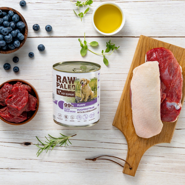 RAW PALEO DUCK&BOAR PUPPY CAN 6x400g - mokra karma dla szczeniąt duoproteina kaczka z dzikiem