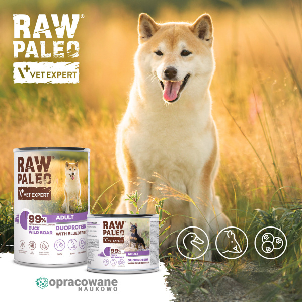 RAW PALEO DUCK&BOAR ADULT CAN 6x200g - mokra karma dla psów dorosłych duoproteina kaczka z dzikiem