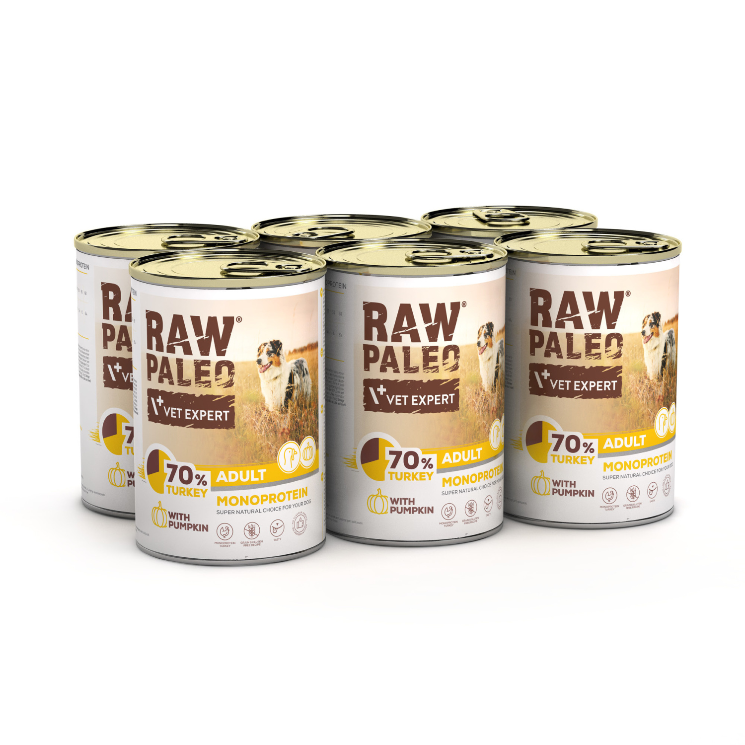 Raw Paleo Turkey&Pumpkin Adult - mokra karma dla psów dorosłych z indykiem i dynią pakiet 6x400g. EDYCJA LIMITOWANA. Raw Paleo Turkey&Pumpkin Adult - mokra karma dla psów dorosłych z indykiem i dynią pakiet 6x400g. EDYCJA LIMITOWANA.