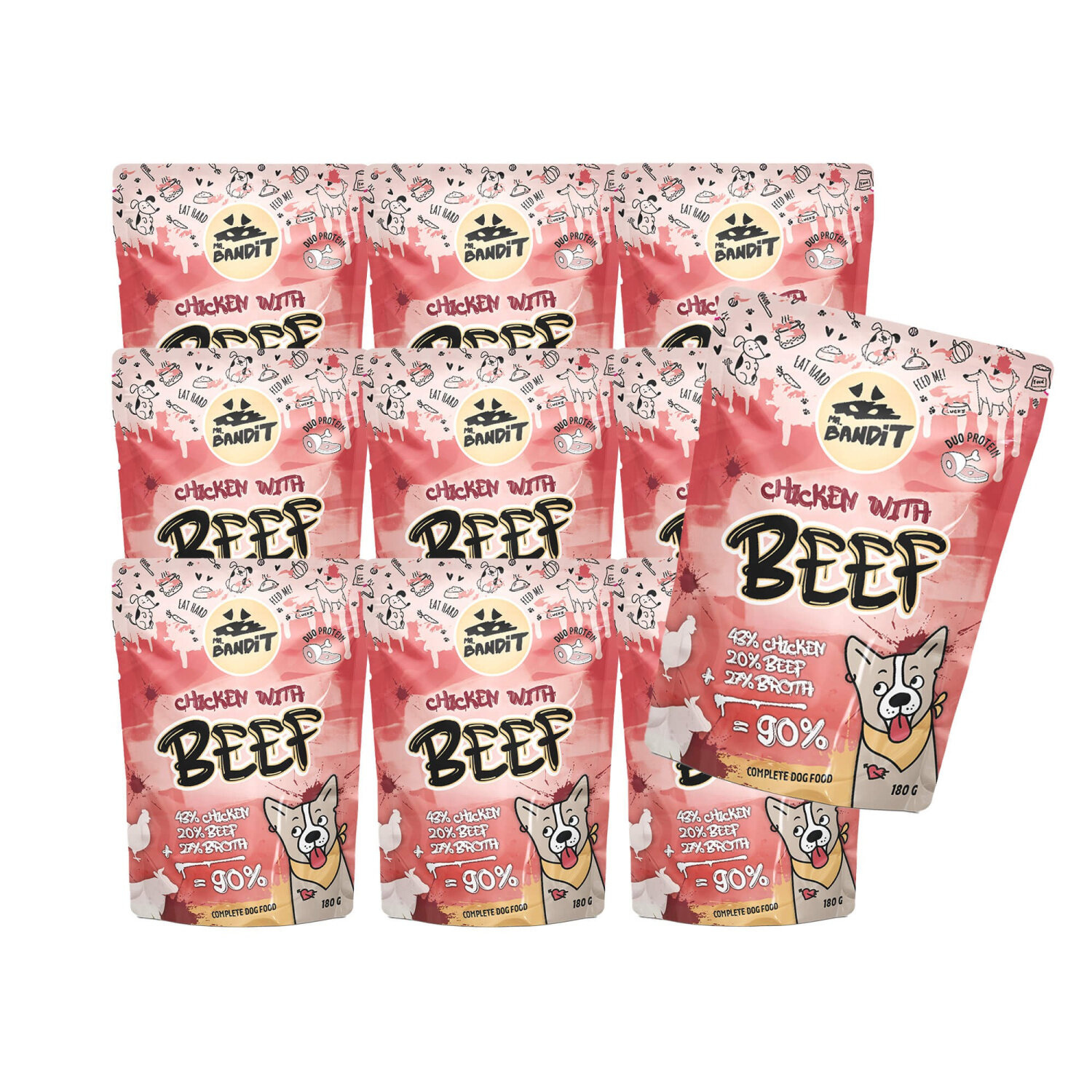 Mr. Bandit CHICKEN with BEEF 10x180g - mokra karma z kurczakiem i wołowiną dla psów dorosłych Mr. Bandit CHICKEN with BEEF 10x180g - mokra karma z kurczakiem i wołowiną dla psów dorosłych