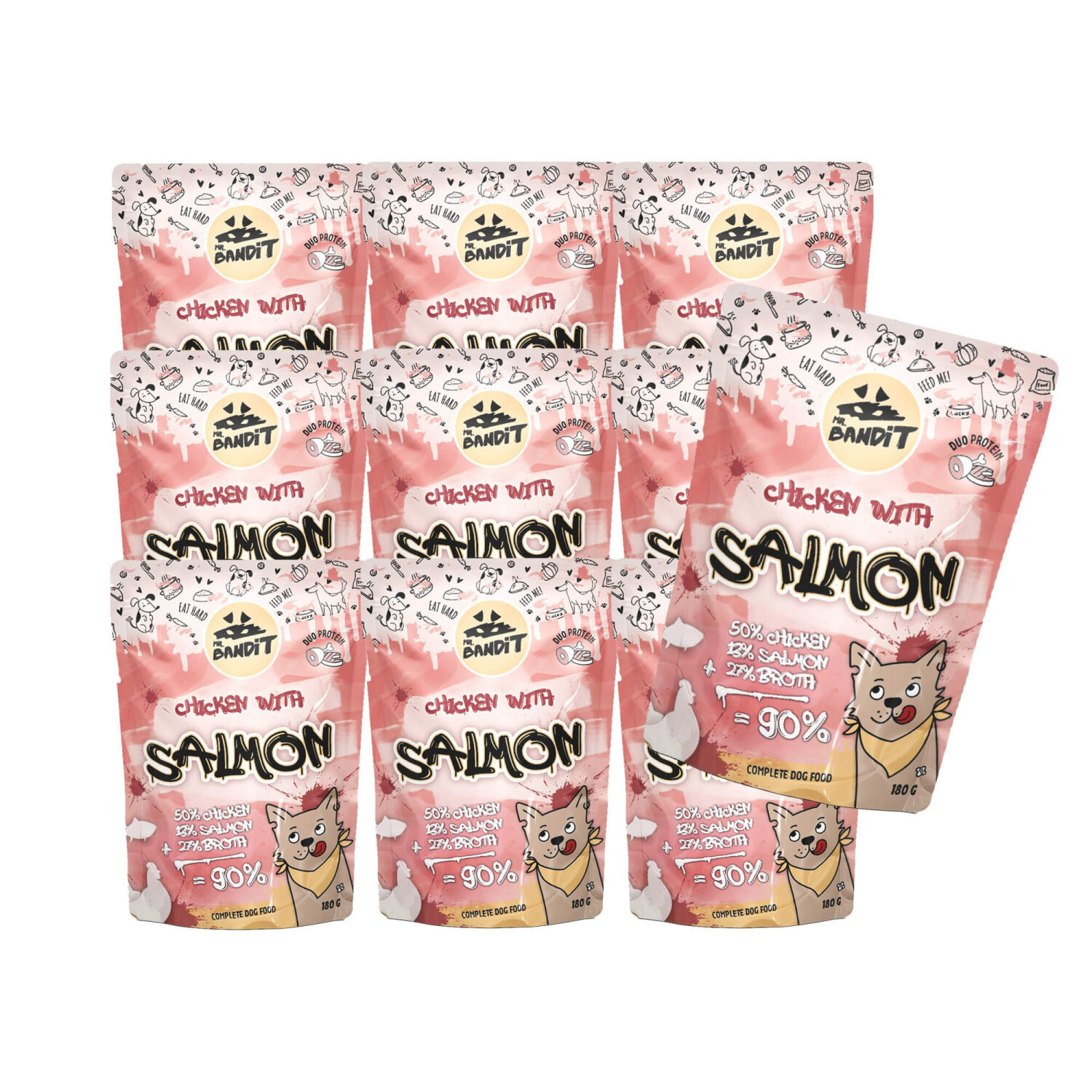 Mr. Bandit CHICKEN with SALMON 10x180g - mokra karma z kurczakiem i łososiem dla psów dorosłych Mr. Bandit CHICKEN with SALMON 10x180g - mokra karma z kurczakiem i łososiem dla psów dorosłych