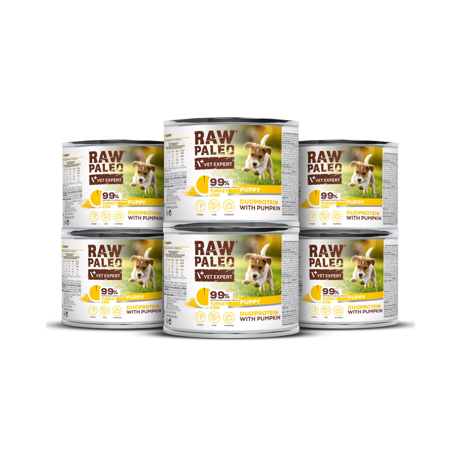 RAW PALEO TURKEY&COD PUPPY CAN 6x200g - mokra karma dla szczeniąt duoproteina indyk z dorszem