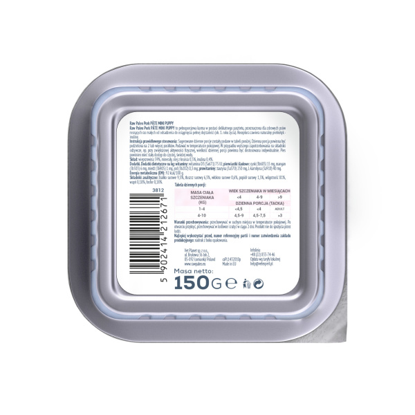 RAW PALEO PORK PATE MINI PUPPY - mokra karma dla szczeniąt - wieprzowina 150g